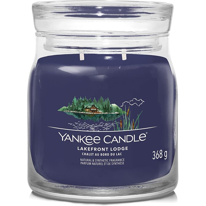 Yankee Candle vonná svíčka Signature ve skle střední Lakefront Lodge 368g Modrá