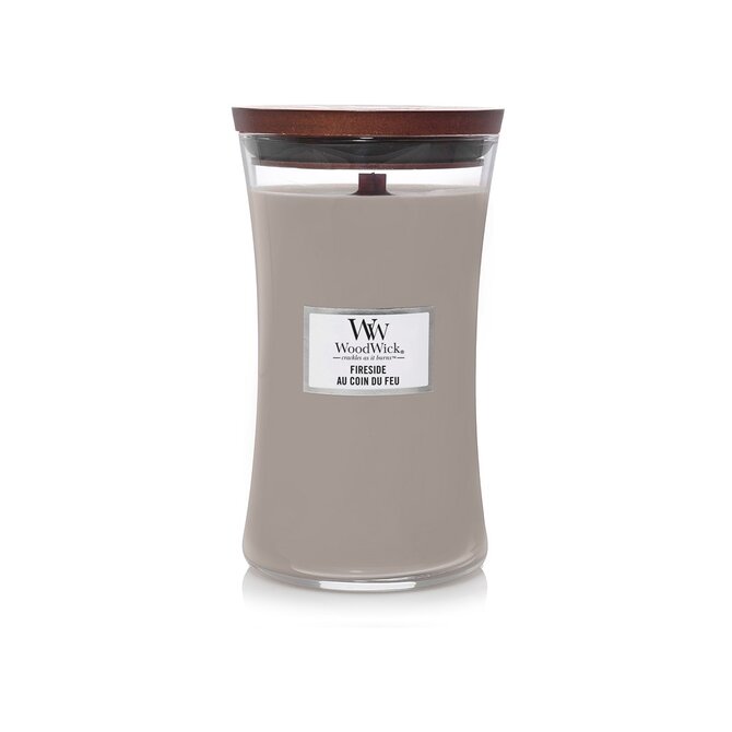 WoodWick vonná svíčka s dřevěným knotem velká Fireside 609 g Šedá