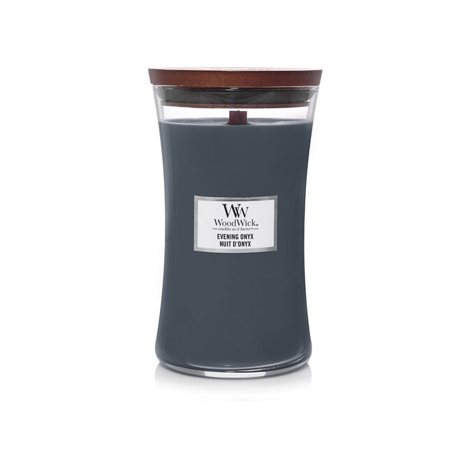 WoodWick vonná svíčka s dřevěným knotem velká Evening Onyx 609 g Modrá