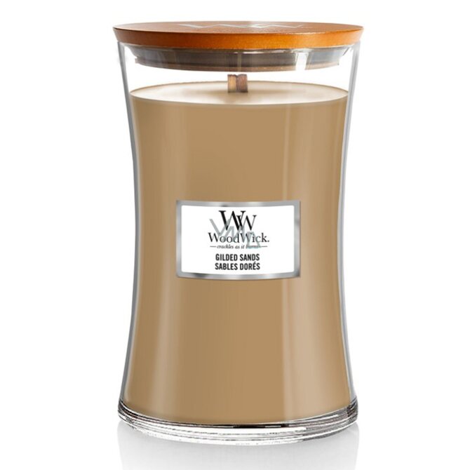 WoodWick vonná svíčka s dřevěným knotem velká Gilded Sands 609g Hnědá