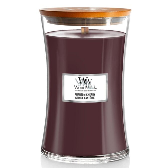 WoodWick vonná svíčka s dřevěným knotem velká Phantom Cherry 609g Červená