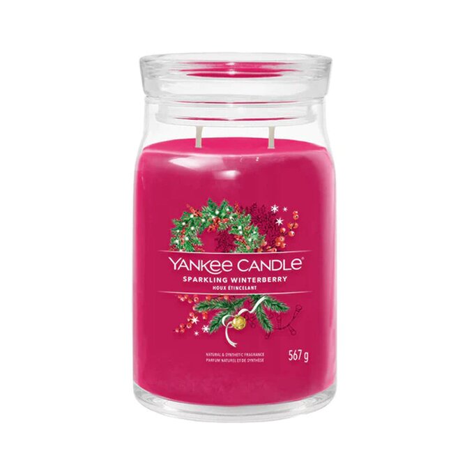 Yankee Candle vonná svíčka Signature ve skle velká Sparkling Winterberry 567g Růžová
