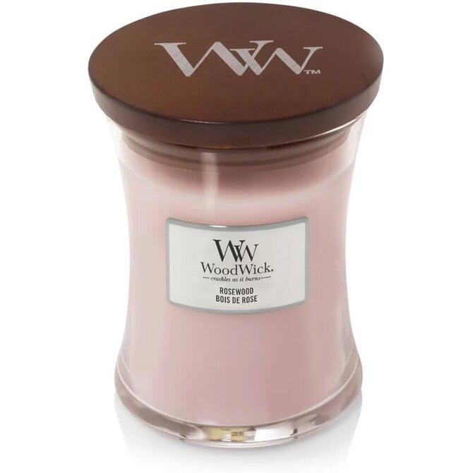 WoodWick vonná svíčka s dřevěným knotem střední Rosewood vonná svíčka 275g Růžová