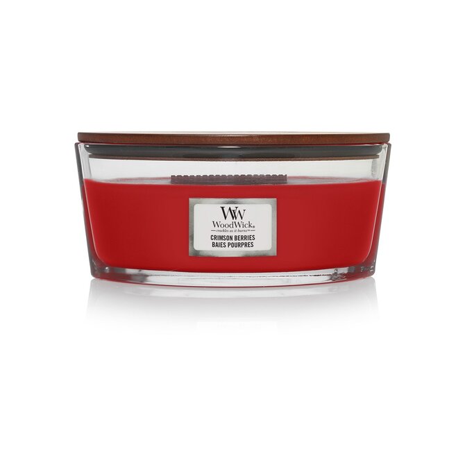 WoodWick vonná svíčka s dřevěným knotem Elipsa Crimson Berries 453,6 g Červená