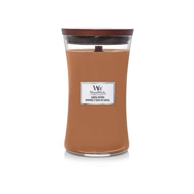 WoodWick vonná svíčka s dřevěným knotem velká Santal Myrrh 609 g Hnědá