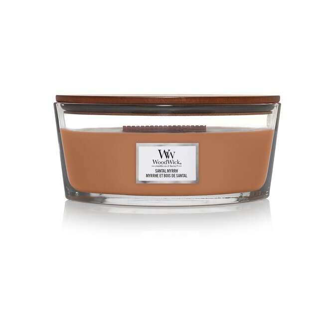 WoodWick vonná svíčka s dřevěným knotem Elipsa Santal Myrrh 453,6 g Hnědá
