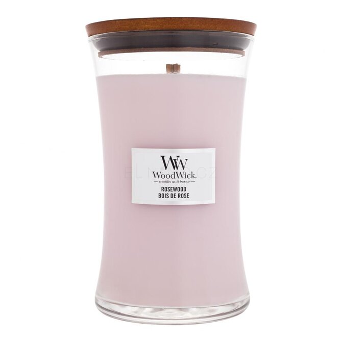 WoodWick vonná svíčka s dřevěným knotem velká Rosewood 609 g Růžová