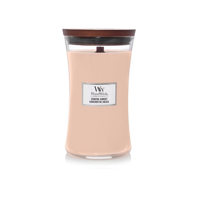 WoodWick vonná svíčka s dřevěným knotem velká Coastal Sunset 609 g Růžová