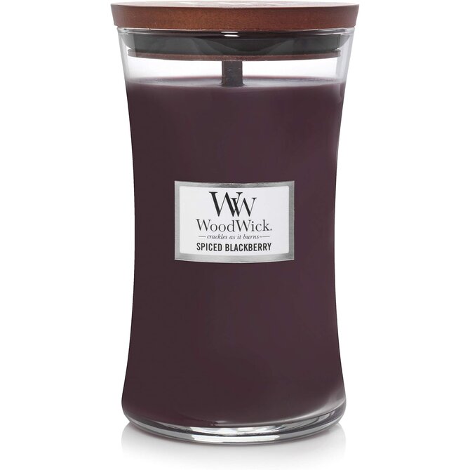 WoodWick vonná svíčka s dřevěným knotem velká Spiced Blackberry 609 g Fialová