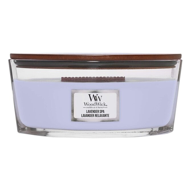 WoodWick vonná svíčka s dřevěným knotem Elipsa Lavender Spa 453,6 g Fialová