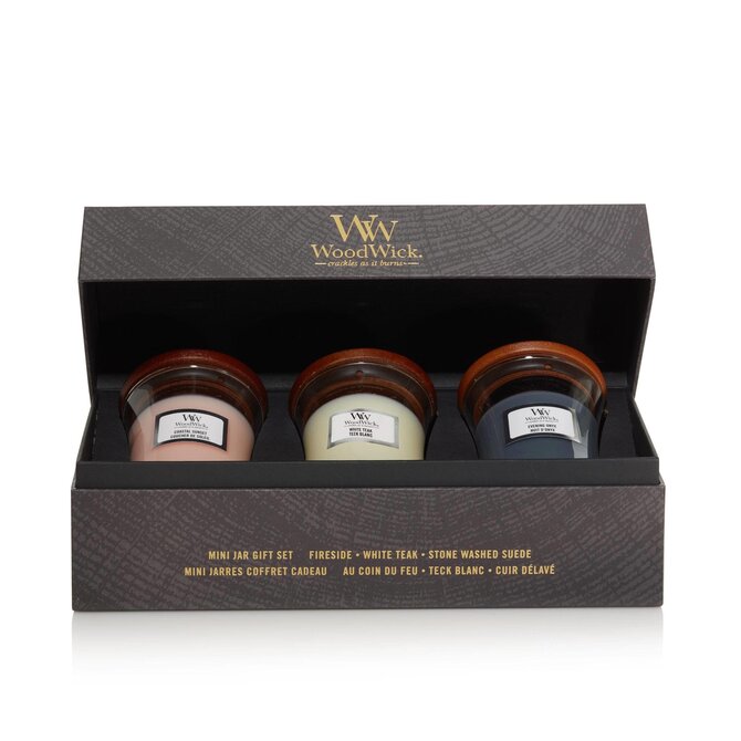 Dárková sada: Floral set 3x malá vonná svíčka s dřeveným knotem WoodWick 3x 85 g