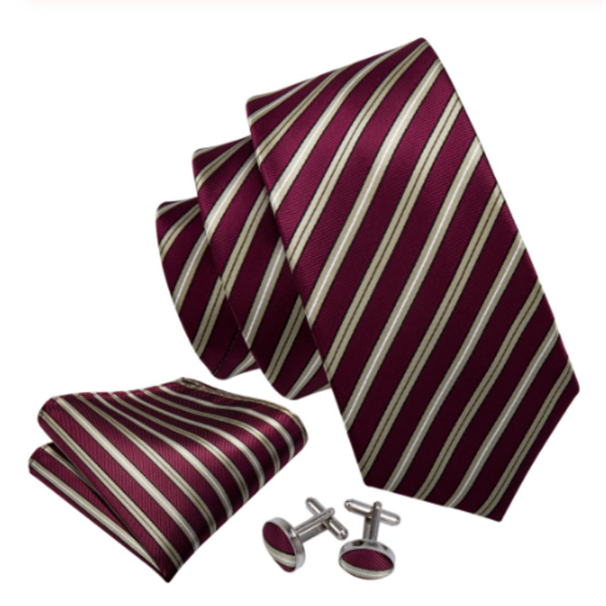 Manžetové knoflíčky s kravatou Peithó Bordo, 100% silk