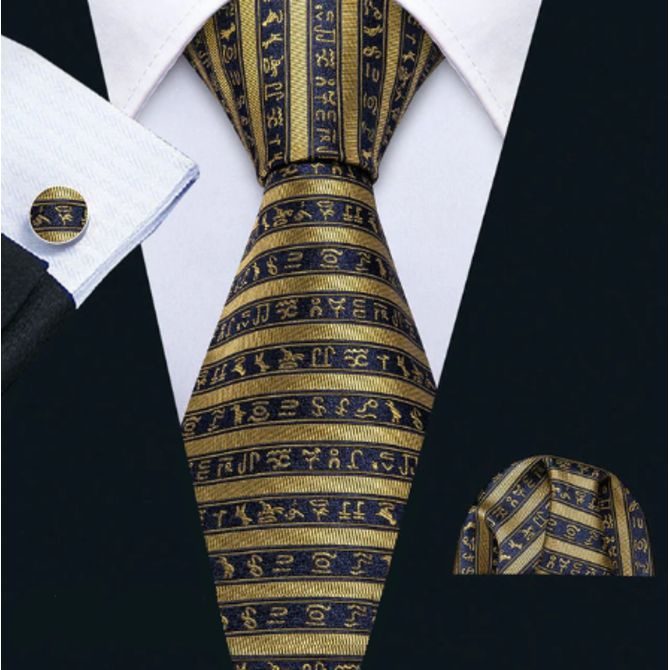Manžetové knoflíčky s kravatou - Iris Zlatá, 100% silk