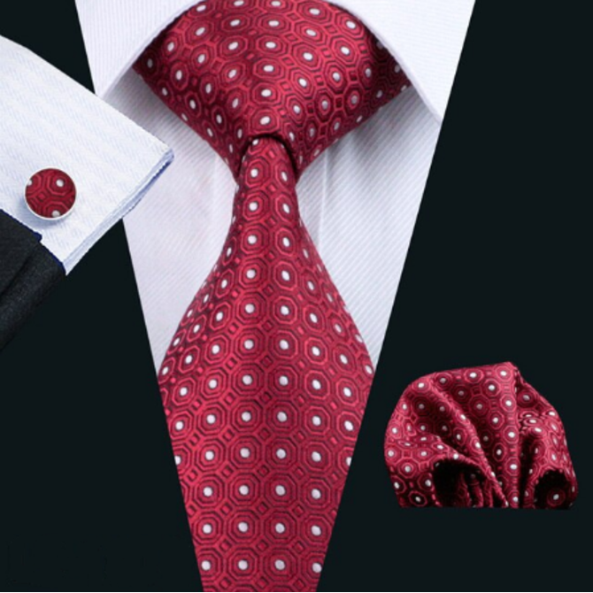 Manžetové knoflíčky s kravatou Androméda Červená, 100% silk