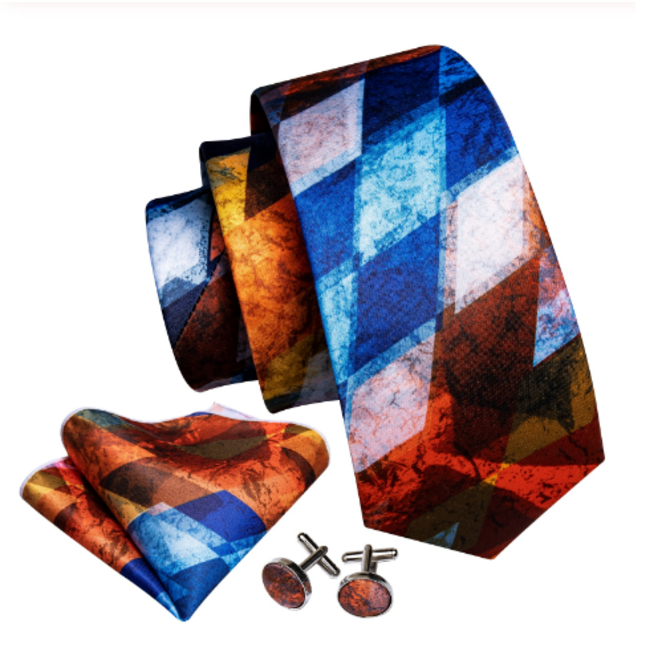 Manžetové knoflíčky s kravatou Plútós Duhová, 100% silk
