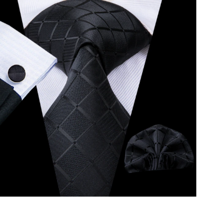Manžetové knoflíčky s kravatou Hygieia Černá, 100% silk