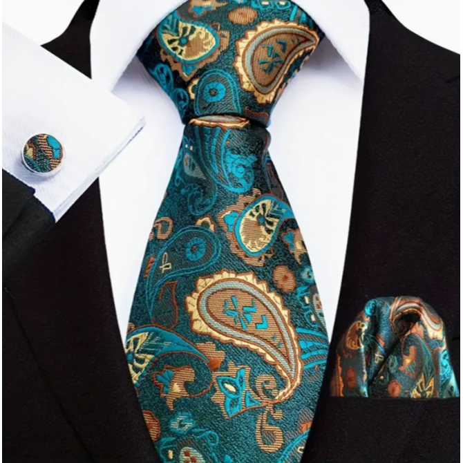 Manžetové knoflíčky s kravatou Úranos Zelená, 100% silk