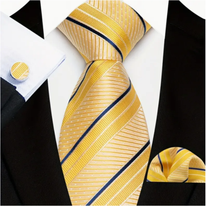 Manžetové knoflíčky s kravatou - Erinye Zlatá, 100% silk