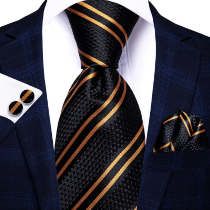 Manžetové knoflíčky s kravatou Hóry Černá, 100% silk