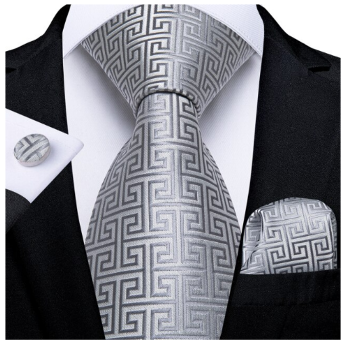 Manžetové knoflíčky s kravatou Próteus Bílá, 100% silk