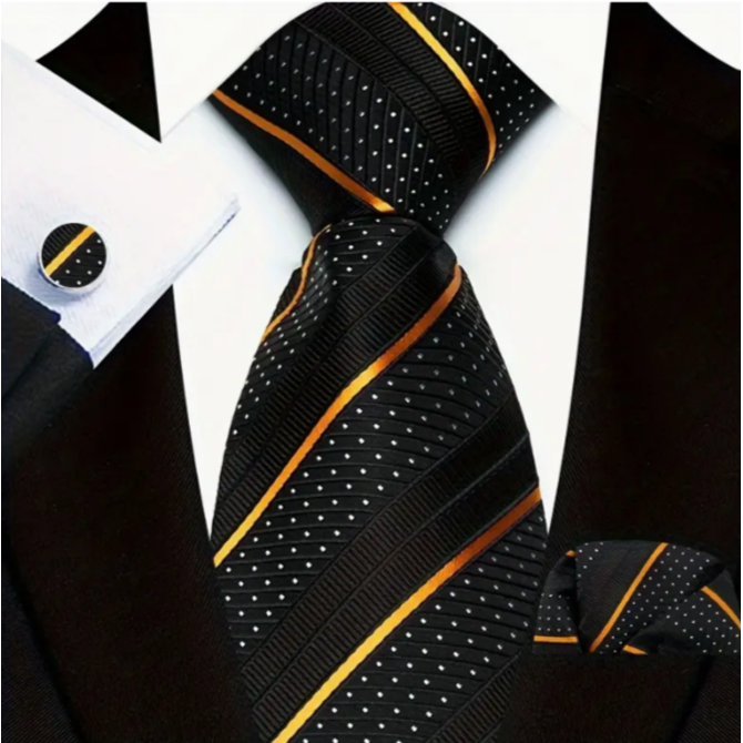 Manžetové knoflíčky s kravatou Theia Černá, 100% silk