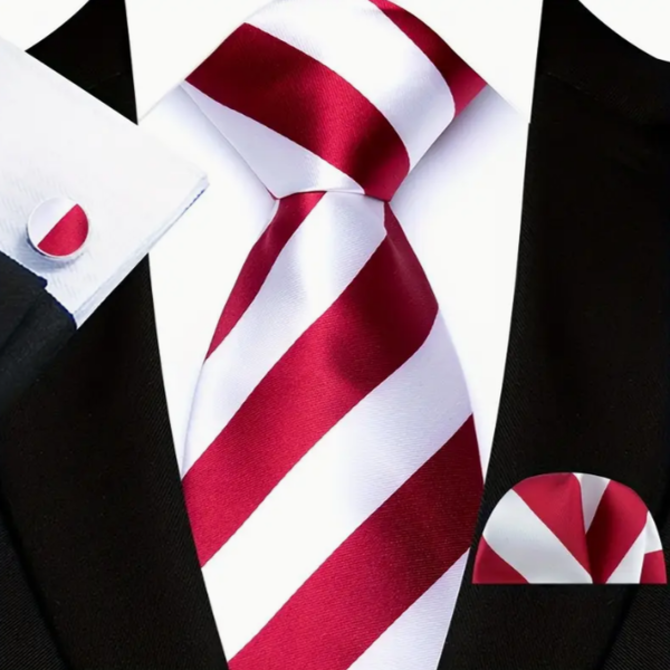 Manžetové knoflíčky s kravatou - Inó Červená, 100% silk
