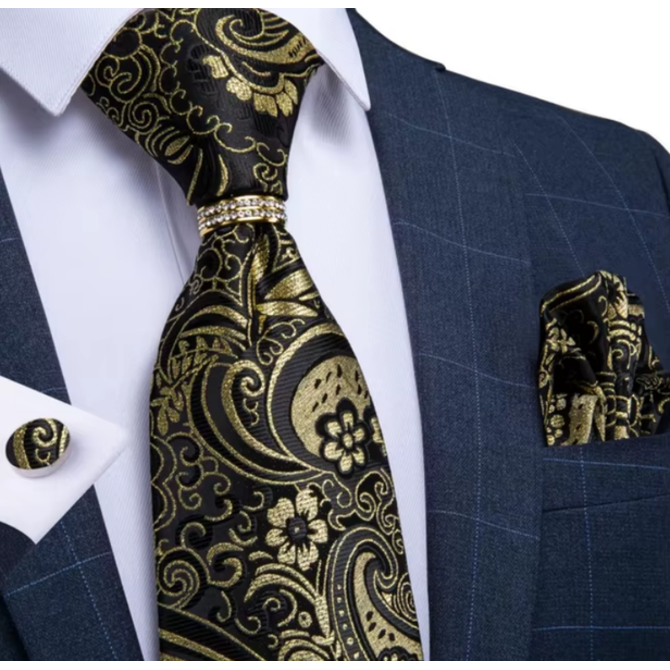 Manžetové knoflíčky s kravatou Alemánia Černá, 100% silk