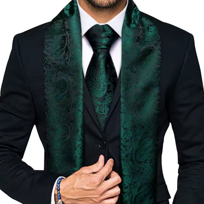 Manžetové knoflíčky s kravatou a šála zelená Zelená, 100% silk