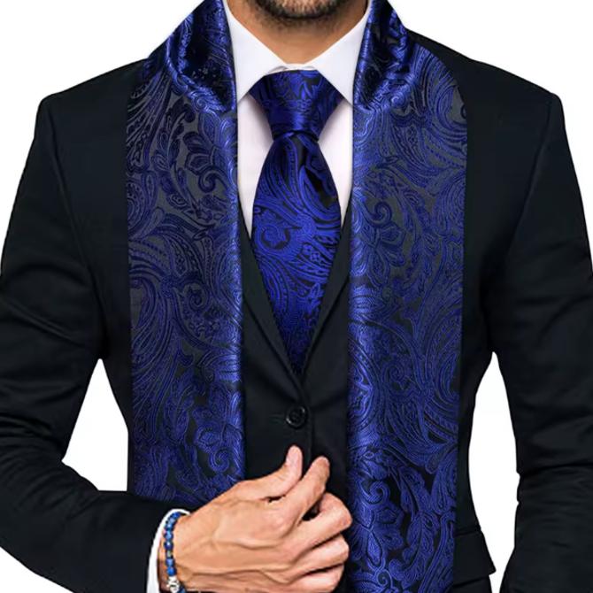 Manžetové knoflíčky s kravatou a šála modrá Modrá, 100% silk