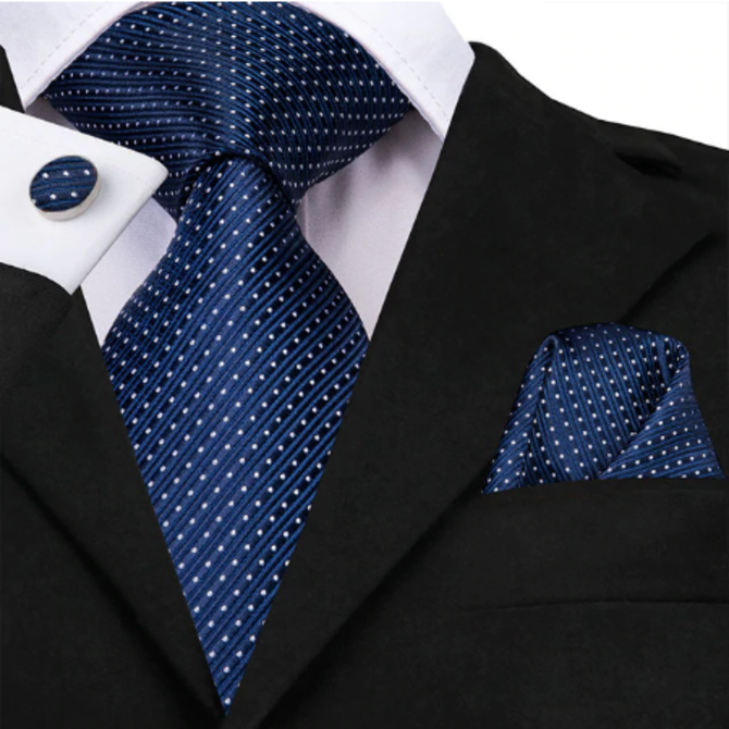 Manžetové knoflíčky s kravatou - Héra Modrá, 100% silk
