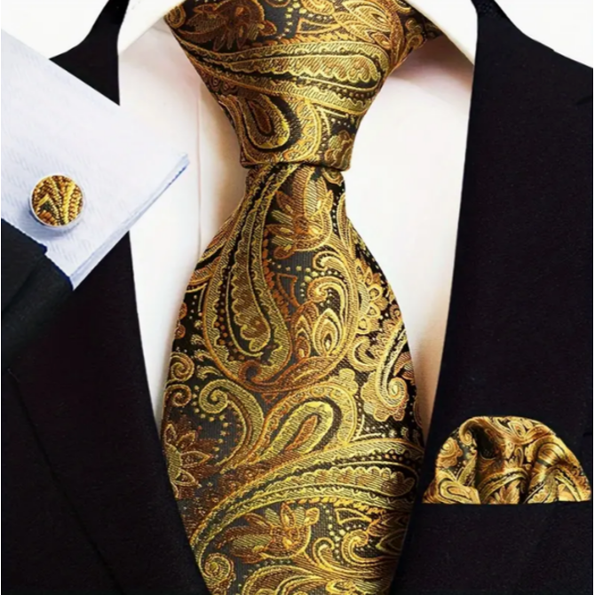 Manžetové knoflíčky s kravatou Hádés Zlatá, 100% silk