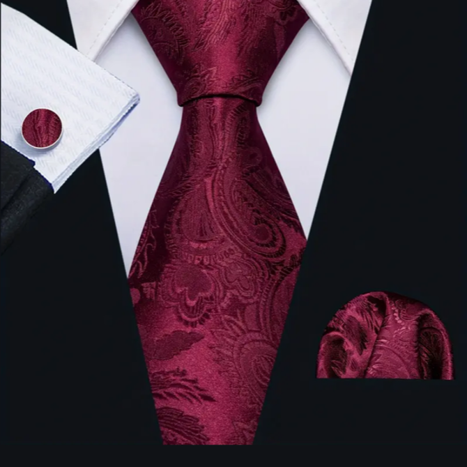 Manžetové knoflíčky s kravatou Gemini Červená, 150 cm, 100% silk