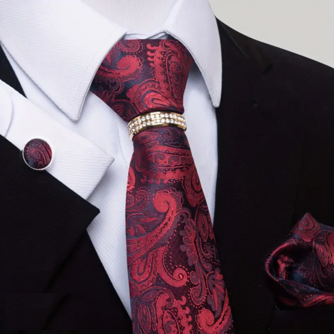 Manžetové knoflíčky s kravatou Centauri Červená, 100% silk