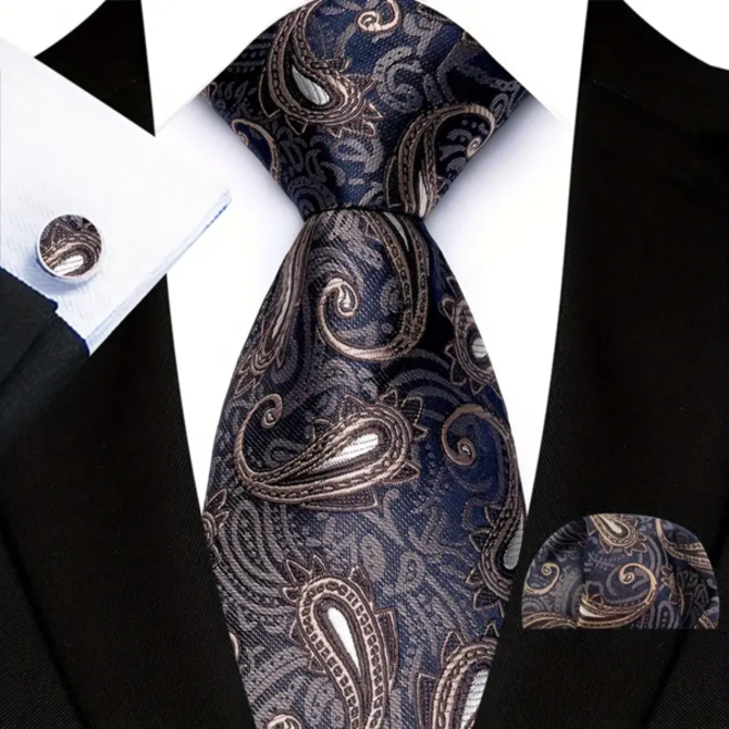 Manžetové knoflíčky s kravatou Hypnos Modrá, 100% silk