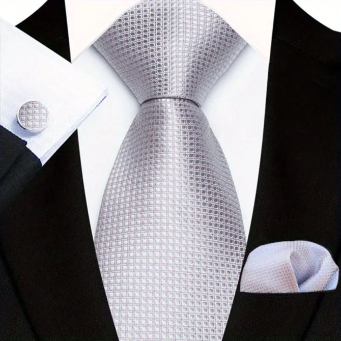 Manžetové knoflíčky s kravatou Thanatos Bílá, 100% silk