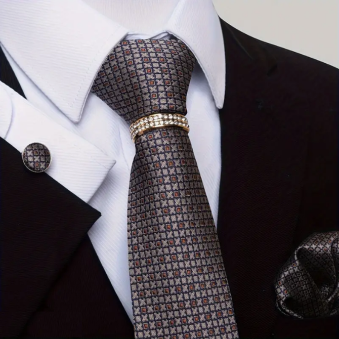 Manžetové knoflíčky s kravatou Gondor Hnědá, 100% silk