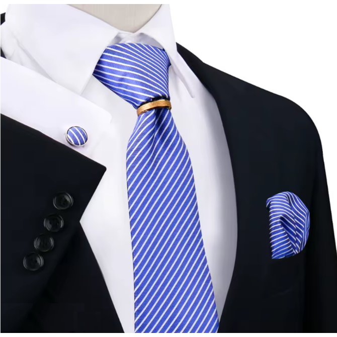 Manžetové knoflíčky s kravatou - Hestia Modrá, 100% silk