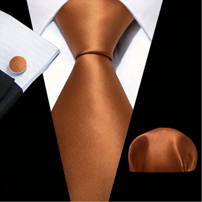 Manžetové knoflíčky s kravatou Cephei Hnědá, 100% silk