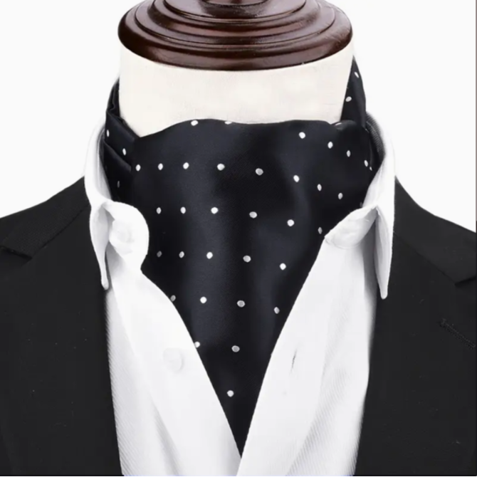 Pánský dvojvrstvý šátek nákrčník černý puntíky Černá, 100% polyester