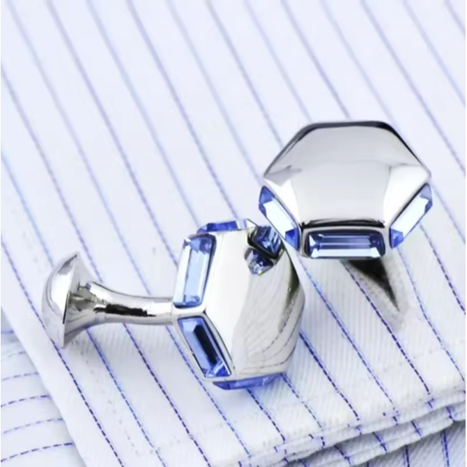 Manžetové knoflíčky hexagon modrá, Ocel