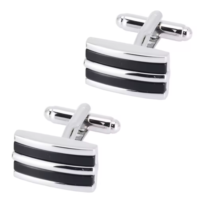 Manžetové knoflíčky s černým pruhem Ocelová, Ocel