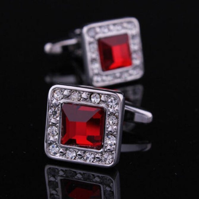 Manžetové knoflíčky rudý krystal Červená, Ocel