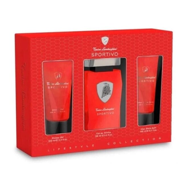 Lamborghini Sportivo 3 Piece Gift Set Eau De Toilette 125ml Shower Gel 100ml