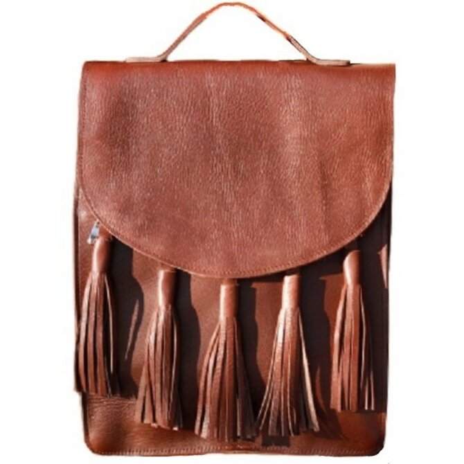 Kožený batoh s třásněmi  MF 8 - hnědý  Kožený batoh s třásněmi  MF 8 - hnědý  bez zipu