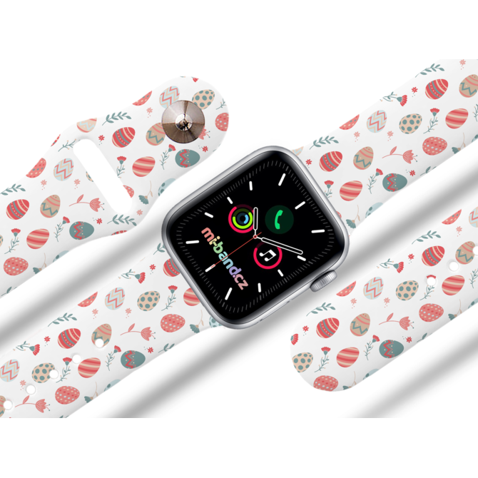 Apple watch řemínek Vajíčka a kytičky - 42/44/45mm, barva pásku bílá