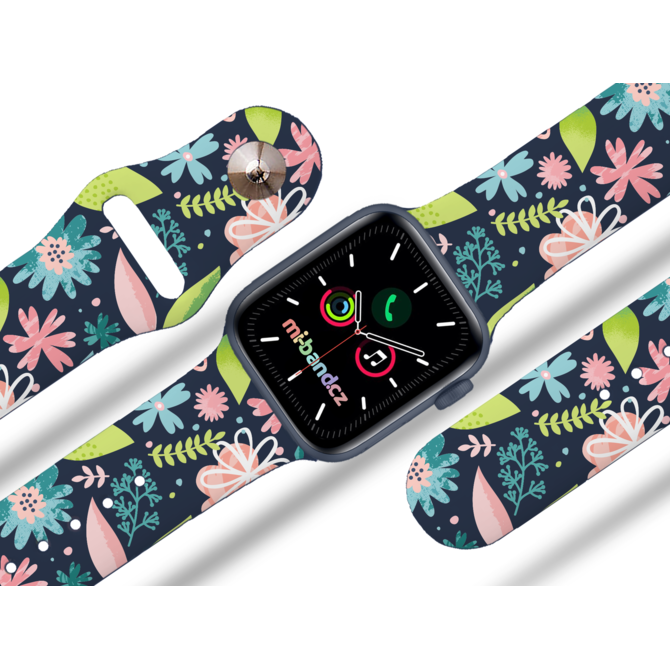 Apple watch řemínek Květy a větvičky - 42/44/45mm, barva pásku modrá