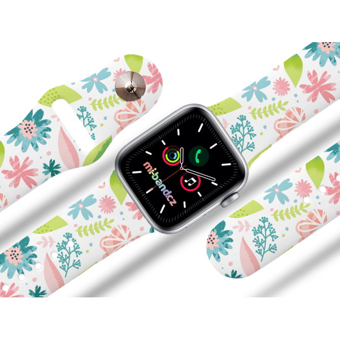 Apple watch řemínek Květy a větvičky - 42/44/45mm, barva pásku bílá