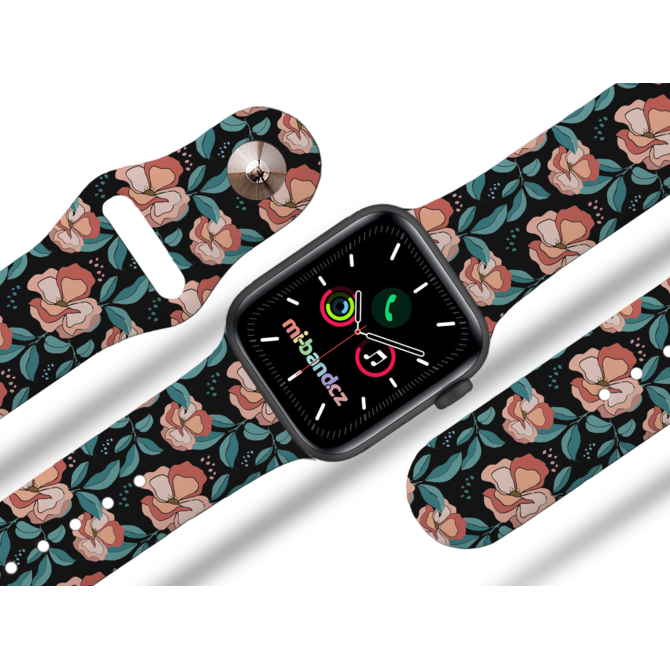 Apple watch řemínek Červené květiny - Černá - 38/40/41mm