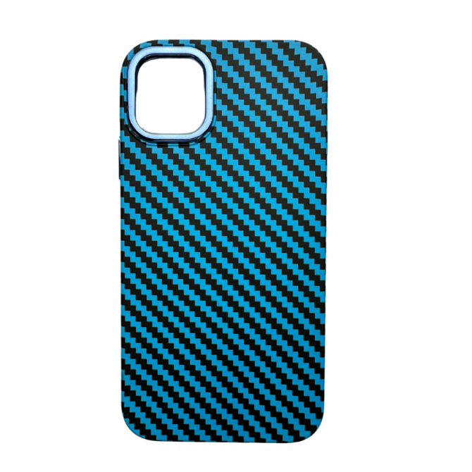 Vzorovaný carbonový kryt pro iPhone 13 - Světle modrý -