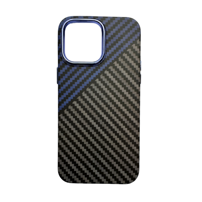 Vzorovaný carbonový kryt pro iPhone 13 PRO - Modro-šedý -